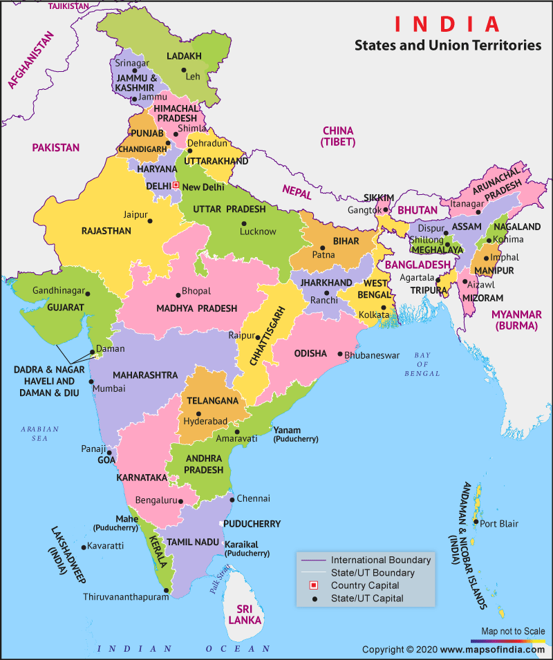 States And Capitals Of India 2020 Updated List Total 28 States 8 