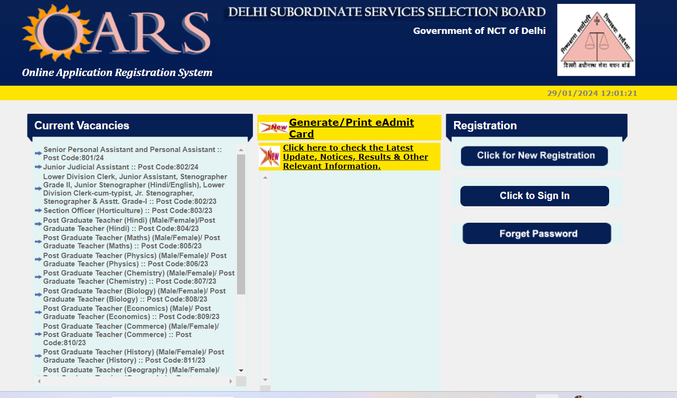 DSSSB Apply Online 2024