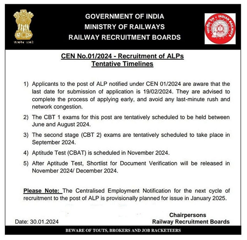 RRB ALP Exam Date