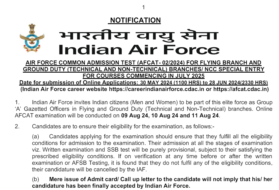 AFCAT 2 2024 Notification, Check Exam Dates for 304 Vacancies_3.1