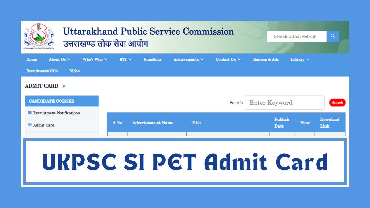 UKPSC SI PET Admit Card