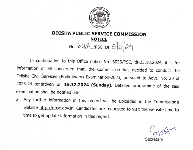 OPSC OCS Notification 2024, Prelims Exam Date Announced_3.1