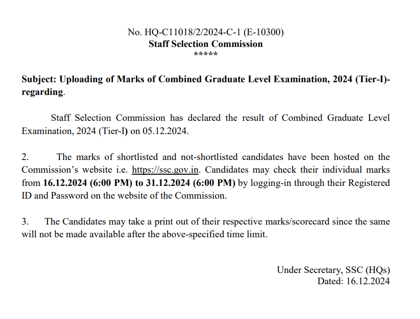 SSC CGL Score Card 2024 Out, Download Tier 1 Marks PDF_3.1