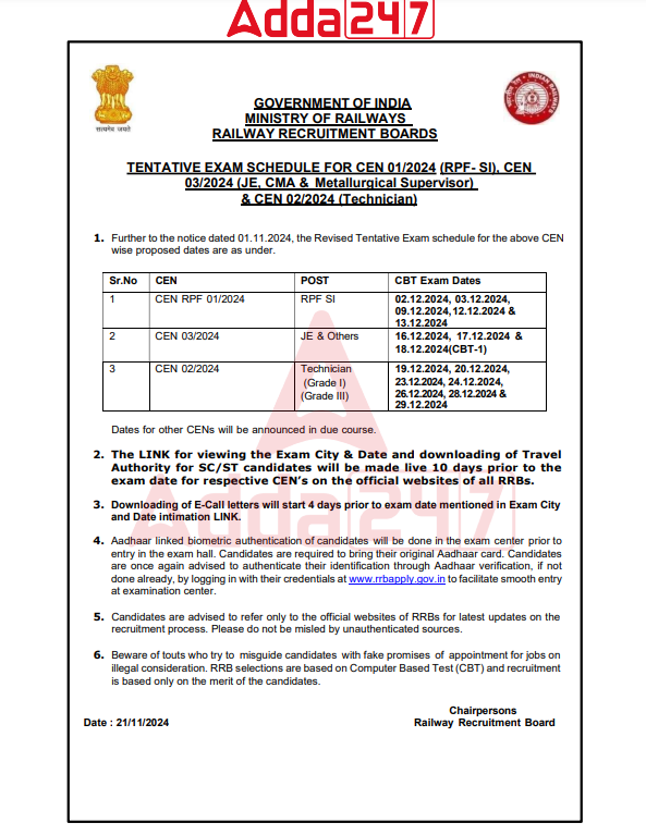 RPF SI Admit Card 2024 Out, Download Link_4.1