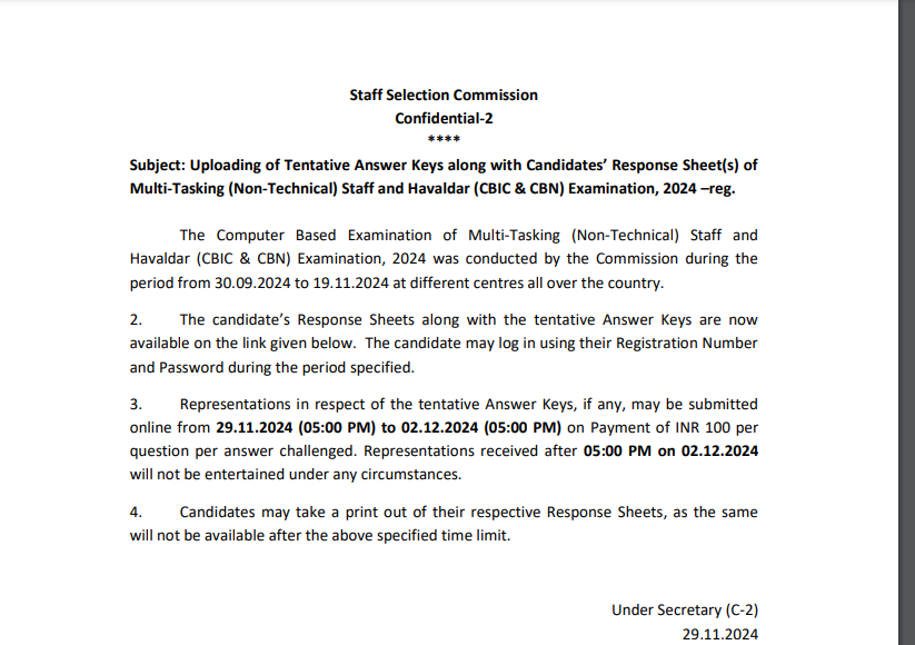 SSC MTS Answer key 2024