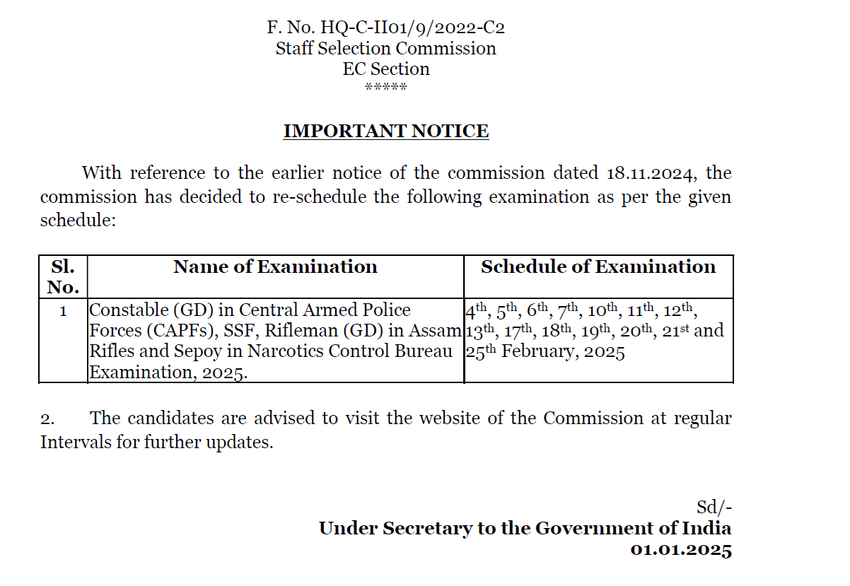 SSC GD Exam Date Revised